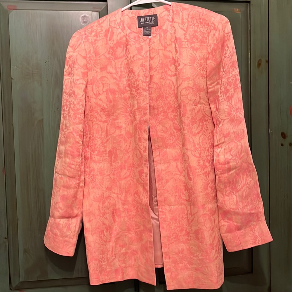 Lafayette 148 Spring pink floral linen jacquard Blazer